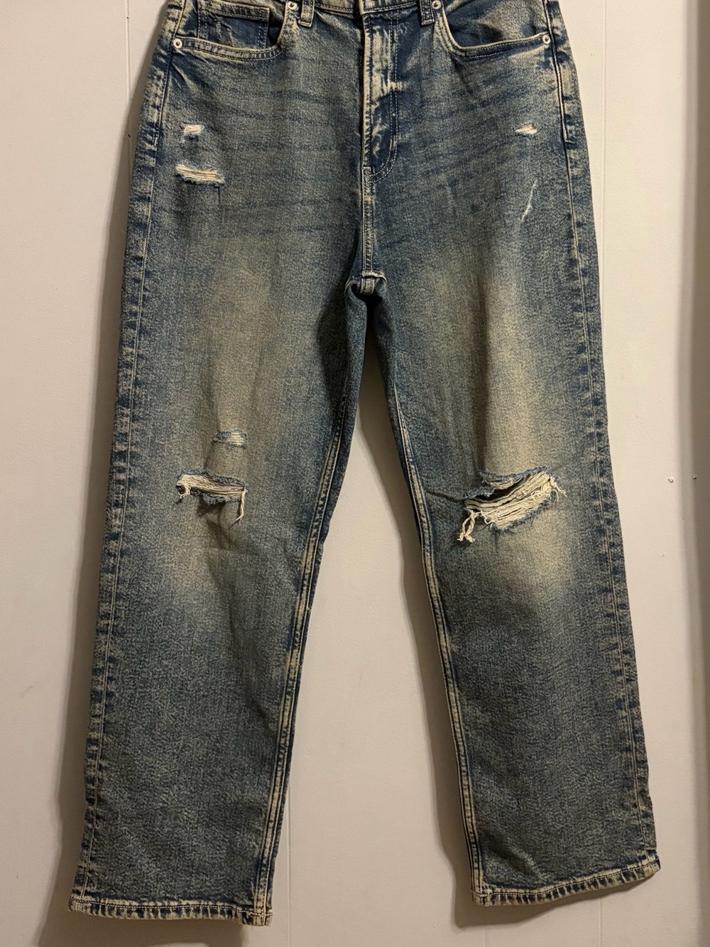 Arizona Jean Co Distressed Blue Denim Jeans Highest Rise Straight Leg